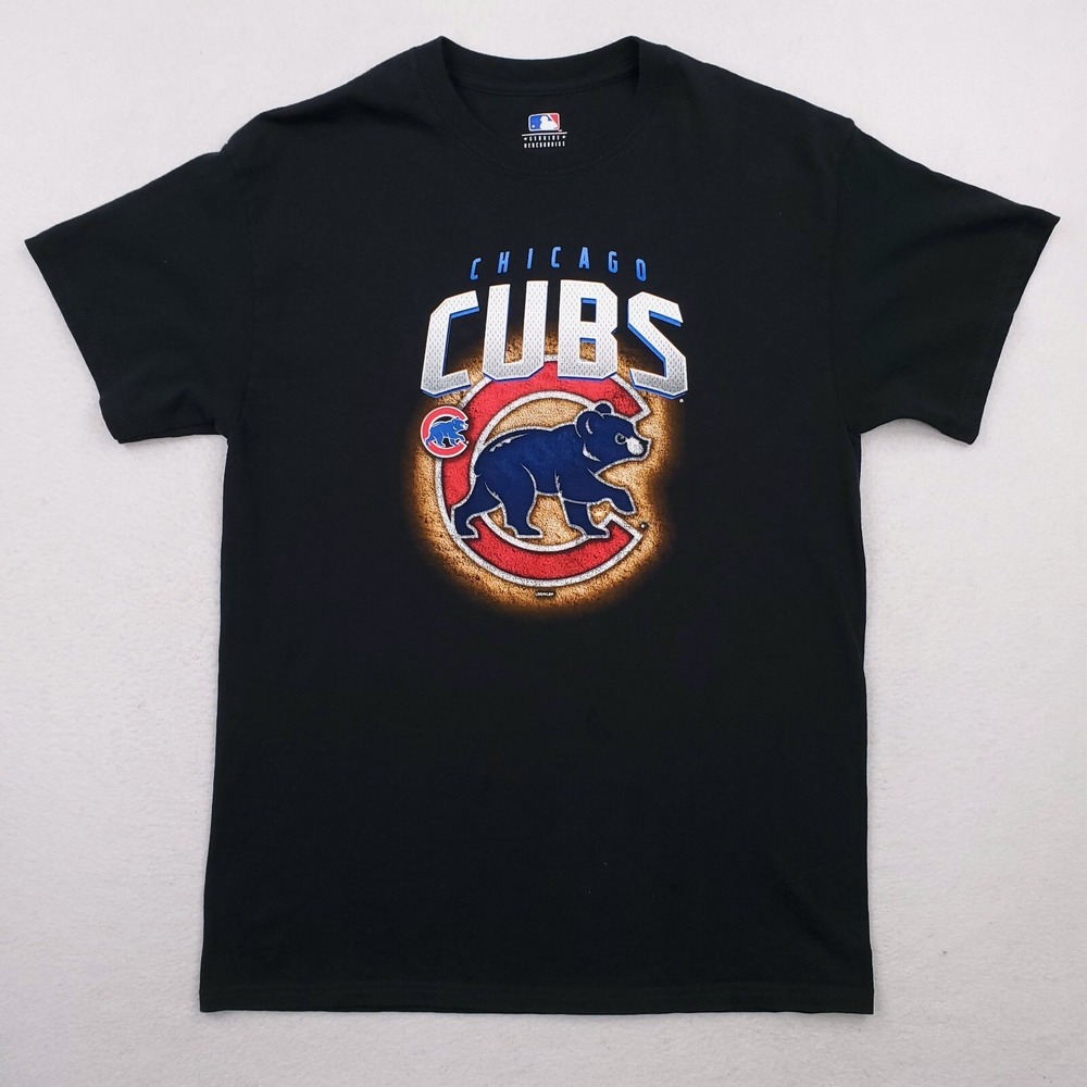 Chicago Cubs Shirt Mens‎ Medium Black Spellout Graphic MLB Baseball NLC